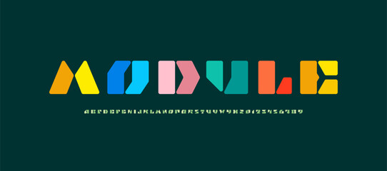 Leinwandbilder - Bright child alphabet holiday font, kids uppercase letters A-Z and numerals 0, 1, 2, 3, 4, 5, 6, 7, 8, 9, vector illustration 10EPS