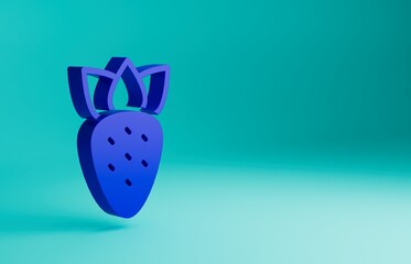 Poster - Blue Strawberry icon isolated on blue background. Minimalism concept. 3D render illustration