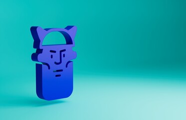 Canvas Print - Blue Viking head icon isolated on blue background. Minimalism concept. 3D render illustration