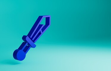 Sticker - Blue Medieval sword icon isolated on blue background. Medieval weapon. Minimalism concept. 3D render illustration