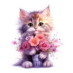  cute kitty with flowers