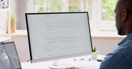 Fototapete - Computer Programmer Writing Program Code On Computer