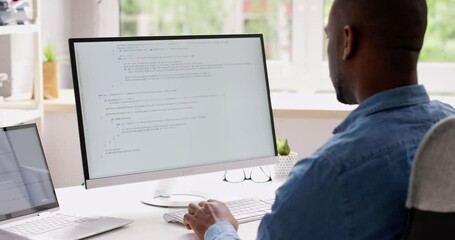 Fototapete - Computer Programmer Writing Program Code On Computer
