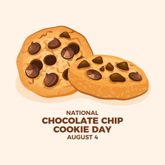 National Chocolate Chip Cookie Day vector illustration. Sweet round cookies with chocolate chip icon vector. August 4. Important day