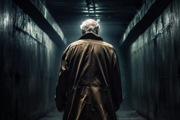 Poster - Modern old man underground bunker. Generate Ai