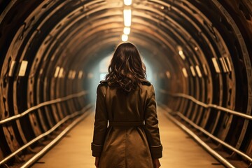 Poster - Modern woman underground bunker. Generate Ai
