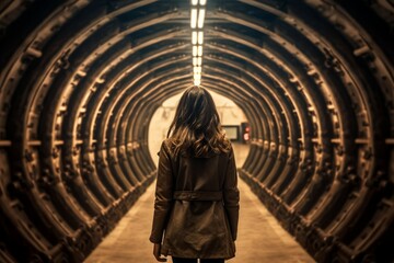 Poster - Modern cute woman underground bunker. Generate Ai