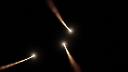 Wall Mural - abstract flying rockets with fiery smoke loop animation on clean black background.