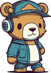 Wall Mural - Cute hip hop bear cartoon vector illustration