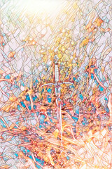 Poster - Magic sword and mosaic background