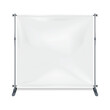 © ann_ounce - White blank folding square advertising banner on metal frame realistic vector mockup. Empty portable floor backdrop display stand mock-up. Template for design