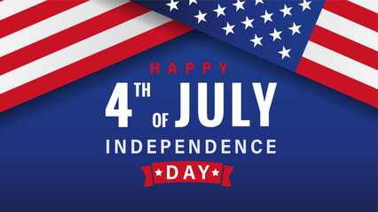 Wall Mural - Happy 4th of July Independence Day banner with flag and ribbon. American holiday design - Happy Fourth of July text with USA flags. Vector illustration