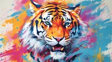 Colorful Tiger Illustration. Generative AI