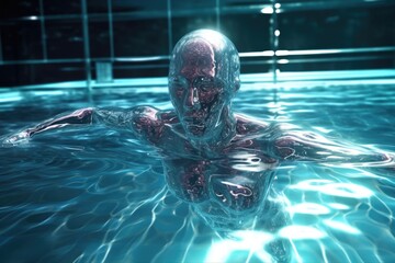 Poster - alien swimmer, gliding through liquid environment in sleek and futuristic competition, created with generative ai