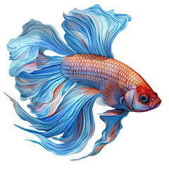 siamese betta fish with beautiful tail illustration Watercolor isolated on white transparent background, PNG ,Generative AI