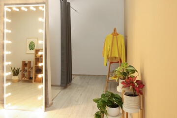 Poster - Stylish dressing room interior with mirror and clothing rack