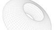 Curved wireframe abstract tunnel. 3D vector wormhole with a mesh structure. Vortex. Vector perspective grid.