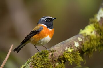 Wall Mural - male redstart perching on branch, surveying its surroundings, created with generative ai