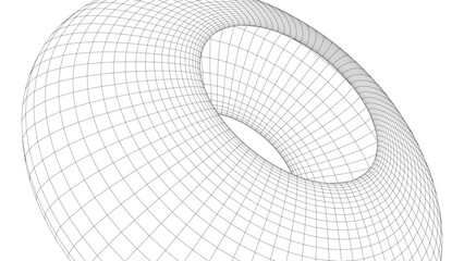 Fototapete - Curved wireframe abstract tunnel. 3D vector wormhole with a mesh structure. Vortex. Vector perspective grid.