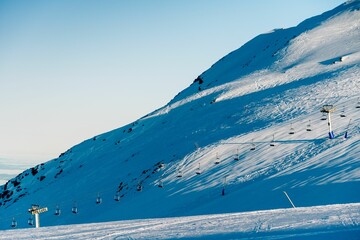 Poster - Mountain slope with ropeway in winter