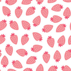 Wall Mural - Cartoon strawberry seamless pattern. Fruit elements ornament isolated on white. Vector illustration