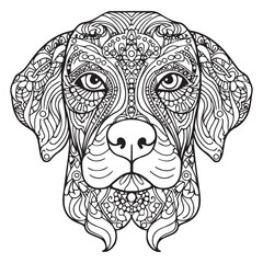 A dog line art vector coloring page for adults.