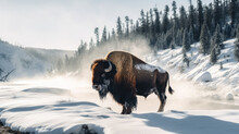 American Bison Spirit Animal In The Snow - By Generative Ai