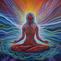 Wall Mural - tantra yoga in the lotus position, deep consciousness - by generative ai