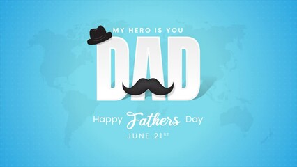 Wall Mural - Happy fathers Day June 21st illustration on blue color halftone background