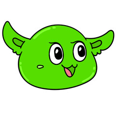 Sticker - Simple illustration of a green monster head with a smiling face against a white background