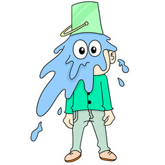 Poster - Cartoon male with a bucket and blue paint on his face isolated on white background