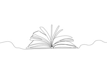 Continuous one line drawing open book with flying pages. Vector illustration education supplies back to school theme