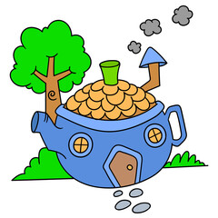 Wall Mural - Colorful vector illustration of a house made of a teapot