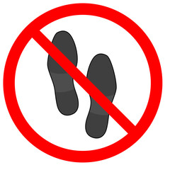 Digital render of a no footsteps sign on a white background