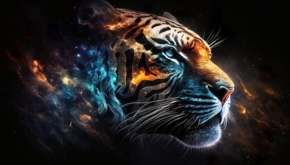 tiger head with galaxy background