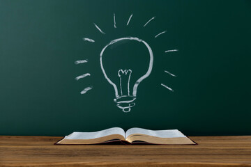 Light bulb drawing on blackboard