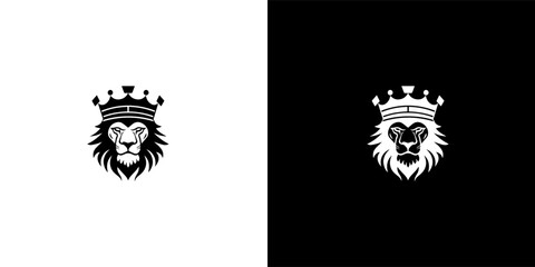 Royal king lion crown symbol. Elegant black Leo animal logotype. Premium luxury brand identity icon. Vector illustration design template