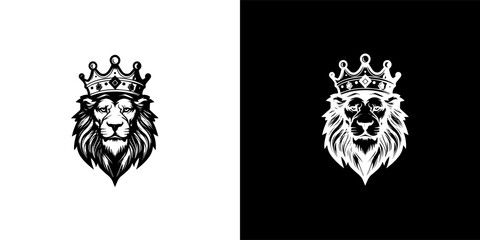 Royal king lion crown symbol. Elegant black Leo animal logotype. Premium luxury brand identity icon. Vector illustration design template