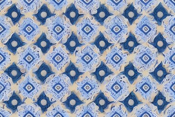 Wall Mural - Seamless Moroccan pattern. Square vintage tile. white watercolor ornament. Handmade. printing for textile - generative ai
