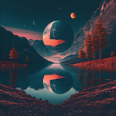 Sticker - landscape with moon