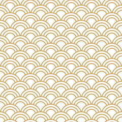 Wall Mural - seamless pattern gold Japanese wave, fish scale repeat pattern with line vector surface background for print,textile,packaging.