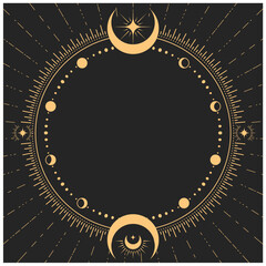 Wall Mural - Mystic round frame with lunar phases, tarot magic and astrology border moon decor, vector