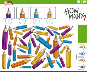 how many cartoon pencil crayons counting activity