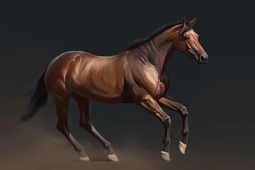 Canvas Print - Image of a beautiful brown horse is running. Wild Animals. illustration. Generative AI.