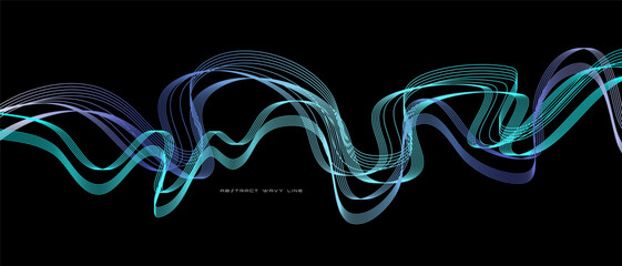 Wall Mural - Dynamic flowing wavy abstract light line vector in blue green color isolated on black background for tech concepts AI, digital, communication, 5G, science, music