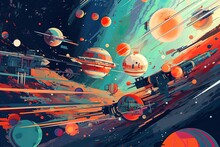 Abstract And Vibrant Visual Of Painterly Brush Strokes Of Outer Space And Cosmos Using Generative AI