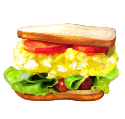 Wall Mural - A drawing of a sandwich with an egg on it Sandwich Toast Scrambled Eggs. Sandwich, Toast, Scrambled.