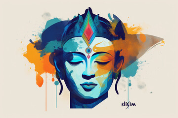 Culture and religious concept. God Krishna illustration style. Generative AI