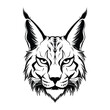 Wild lynx face, black and white vector design, isolated on white background.
