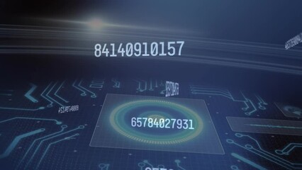Poster - animation of changing numbers over circles and circuit board pattern against abstract background